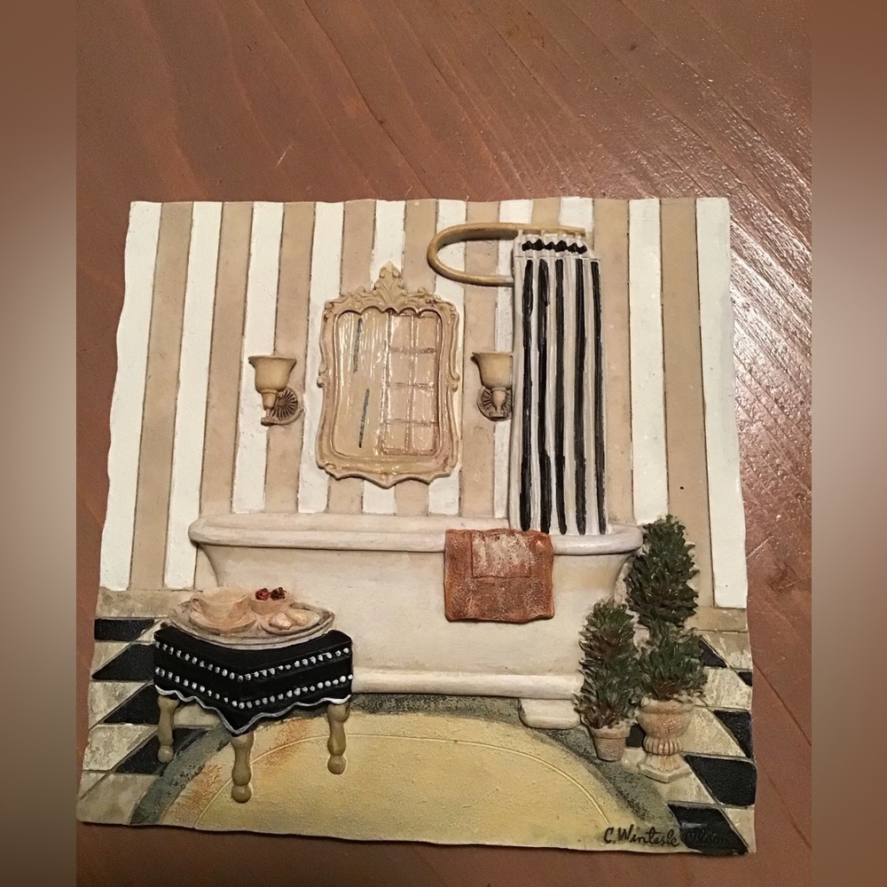 C WINTERLE OLSON CERAMIC WALL PLAQUE BATHROOM 3D EUC SIGNED TILE